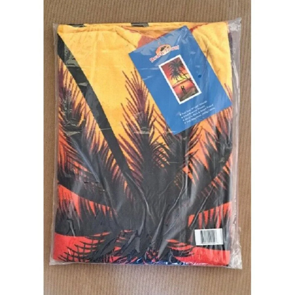 New Orange Red Sky Tropical Palm Tree Bath Beach Pool Gift Towel Sunset Couple
